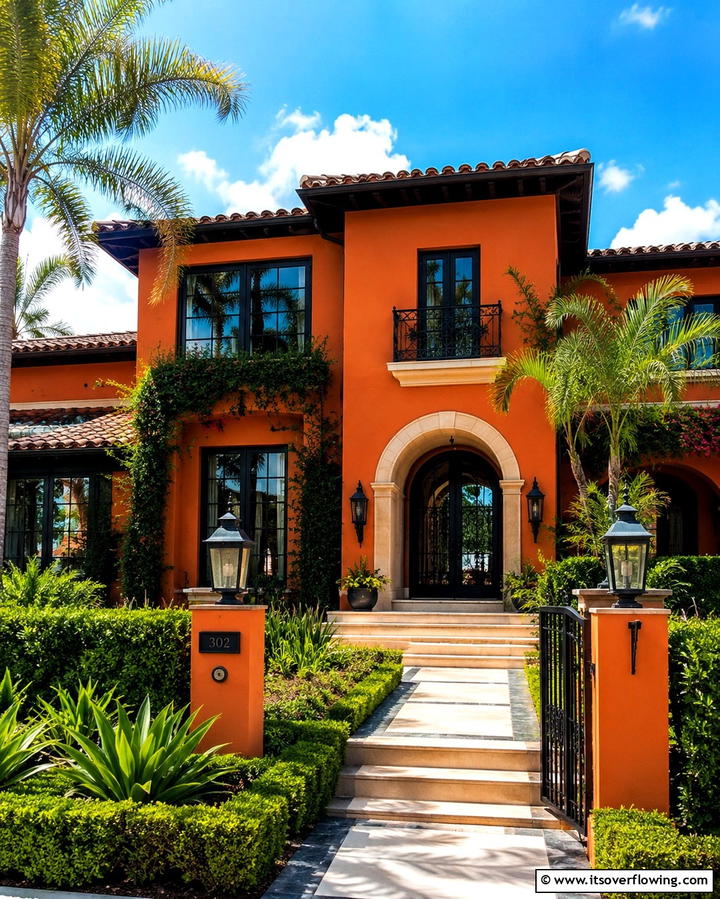 Terracotta Orange with Black Accents - 25 Orange House Exterior Ideas for a Bold Look