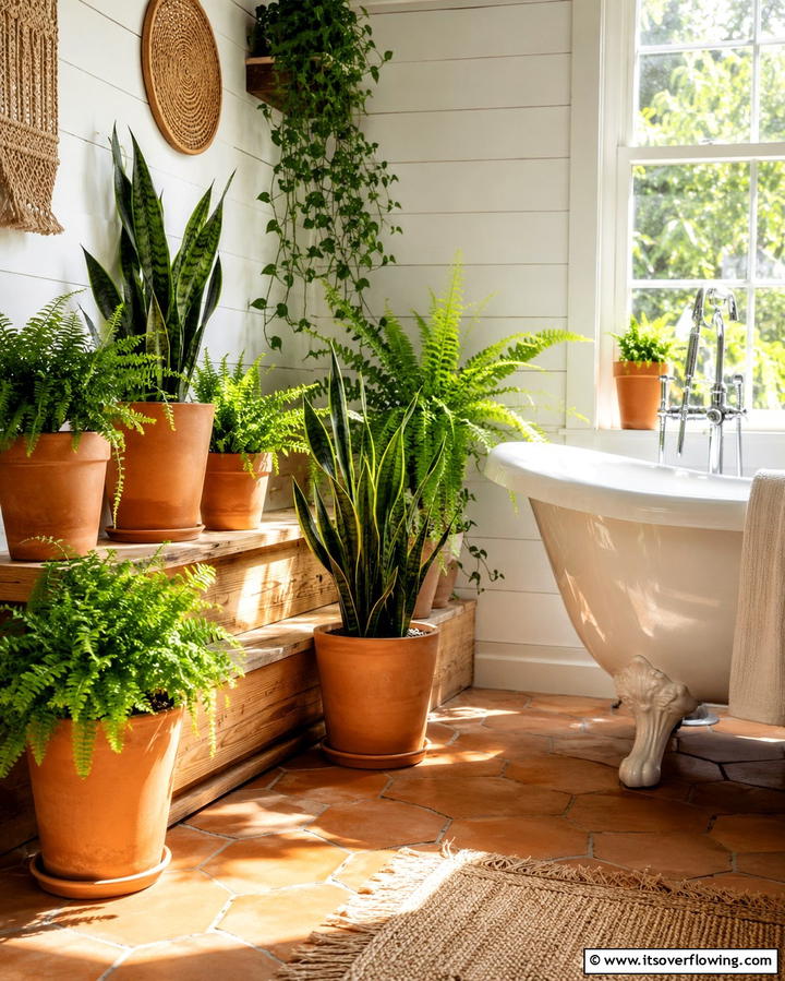 Terracotta Planters for a Green Touch - 25 Terracotta Bathroom Ideas for an Earthy Retreat