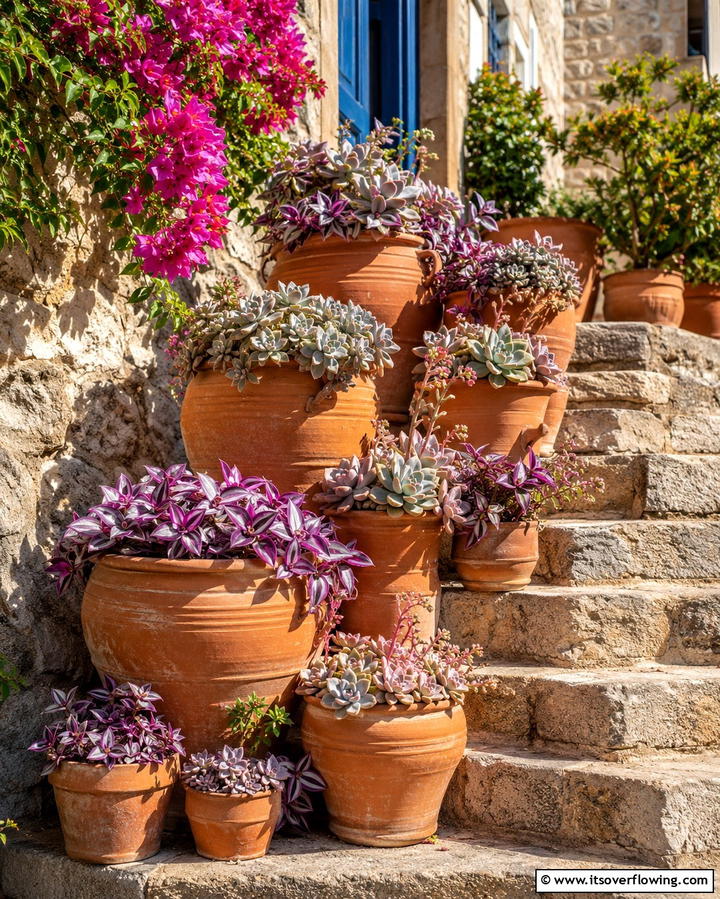 Terracotta Pot Cluster Display - 30 Outdoor Succulent Container Ideas for Easy Gardening