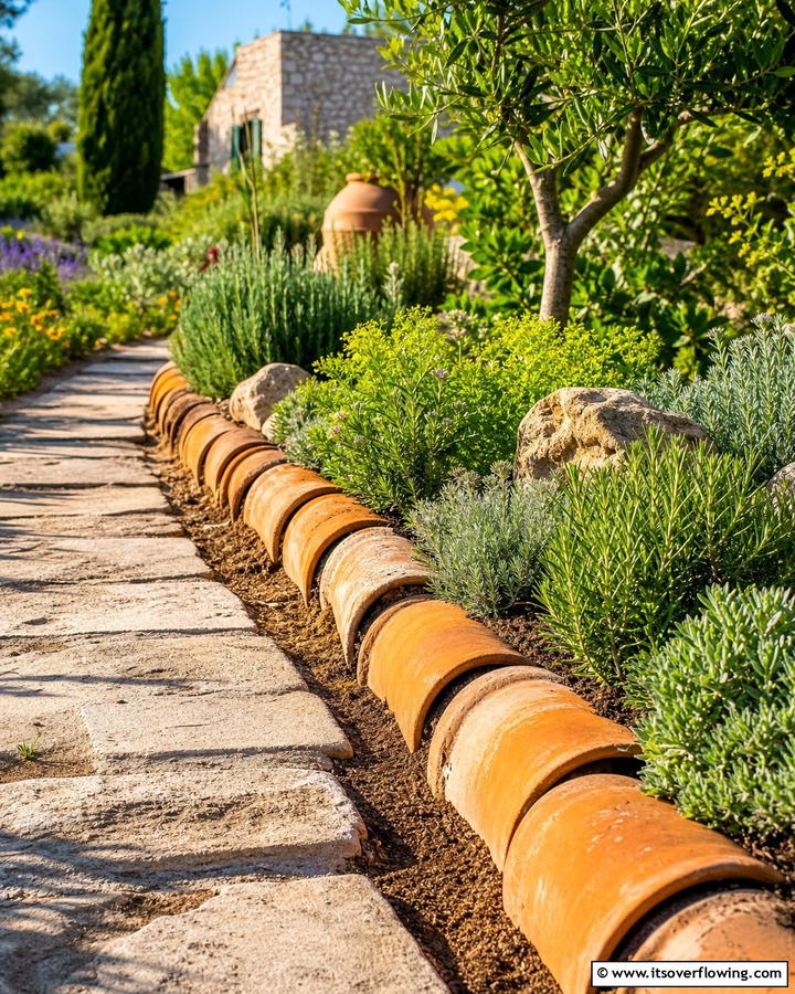 Terracotta Pot Edging - 20 Recycled Garden Edging Ideas for an Eco-Friendly Yard