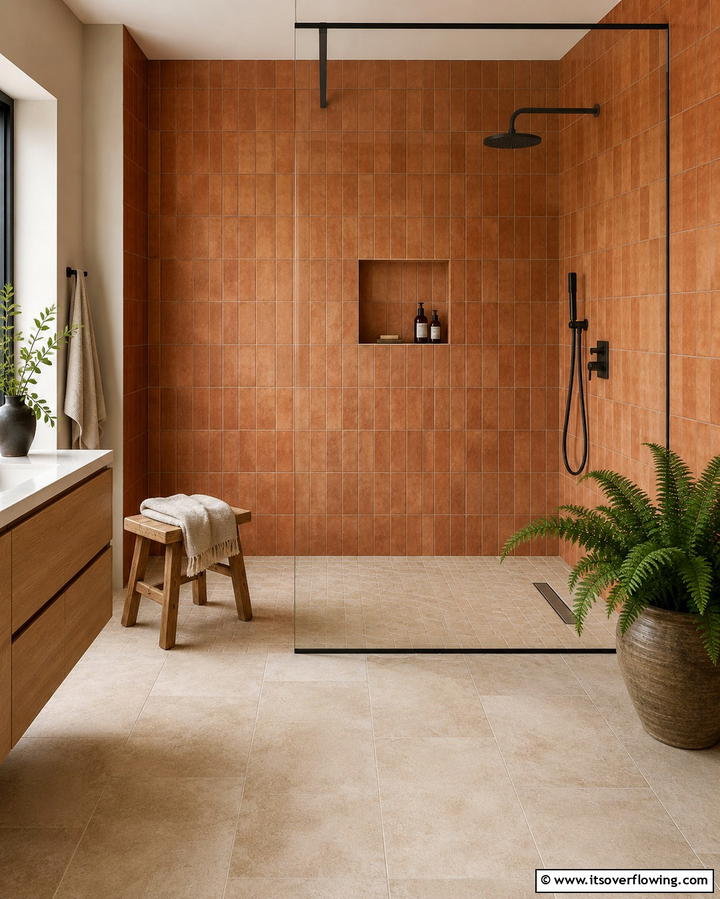 Terracotta Shower Tiles for a Rustic Ambience - 25 Terracotta Bathroom Ideas for an Earthy Retreat