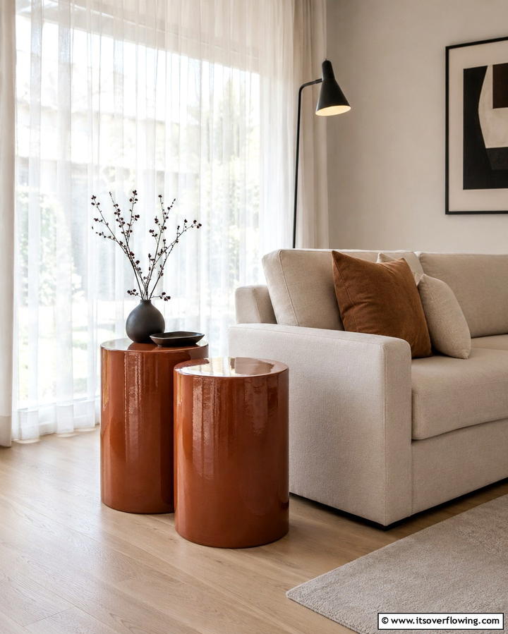 Terracotta Side Tables - 25 Terracotta Living Room Ideas for a Warm Vibe