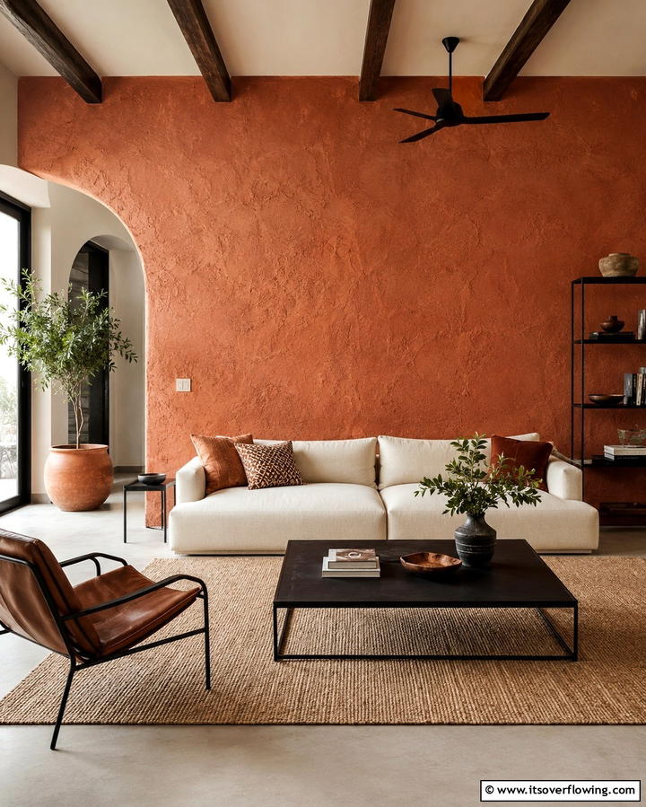 Terracotta Textured Walls - 25 Terracotta Living Room Ideas for a Warm Vibe