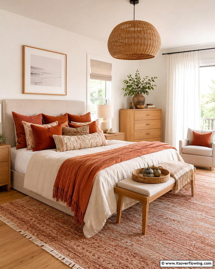 Terracotta Throw Pillows - 20 Terracotta Bedroom Ideas for a Warm and Cozy Space