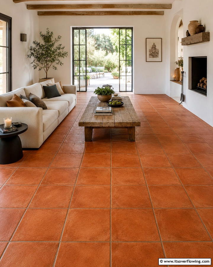 Terracotta Tile Flooring - 25 Terracotta Living Room Ideas for a Warm Vibe