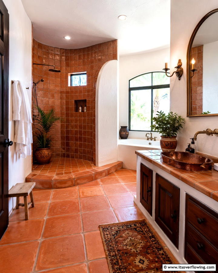 Terracotta Tiles - 25 Natural Bathroom Ideas for a Spa-Like Retreat at Home