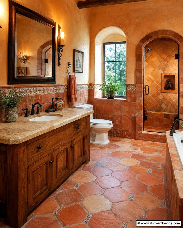 Terracotta Tiles - 20 Tuscan Bathroom Ideas for a Rustic Retreat