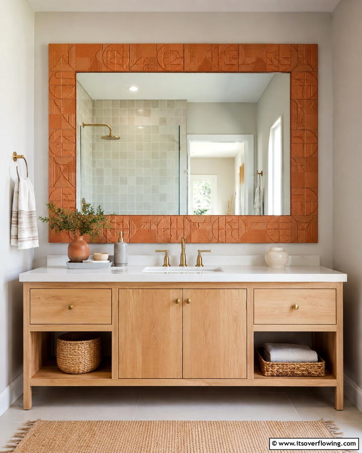 Terracotta Vanity Frame for Subtle Elegance - 25 Terracotta Bathroom Ideas for an Earthy Retreat