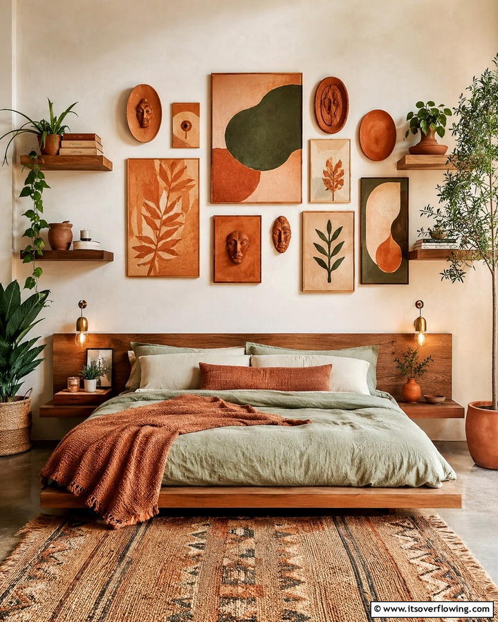 Terracotta Wall Art - 20 Terracotta Bedroom Ideas for a Warm and Cozy Space