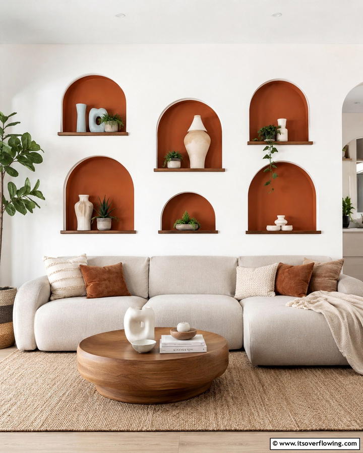 Terracotta Wall Niches - 25 Terracotta Living Room Ideas for a Warm Vibe