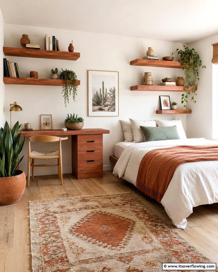 Terracotta Wall Shelves - 20 Terracotta Bedroom Ideas for a Warm and Cozy Space