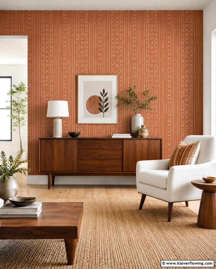 Terracotta Wallpaper - 25 Terracotta Living Room Ideas for a Warm Vibe