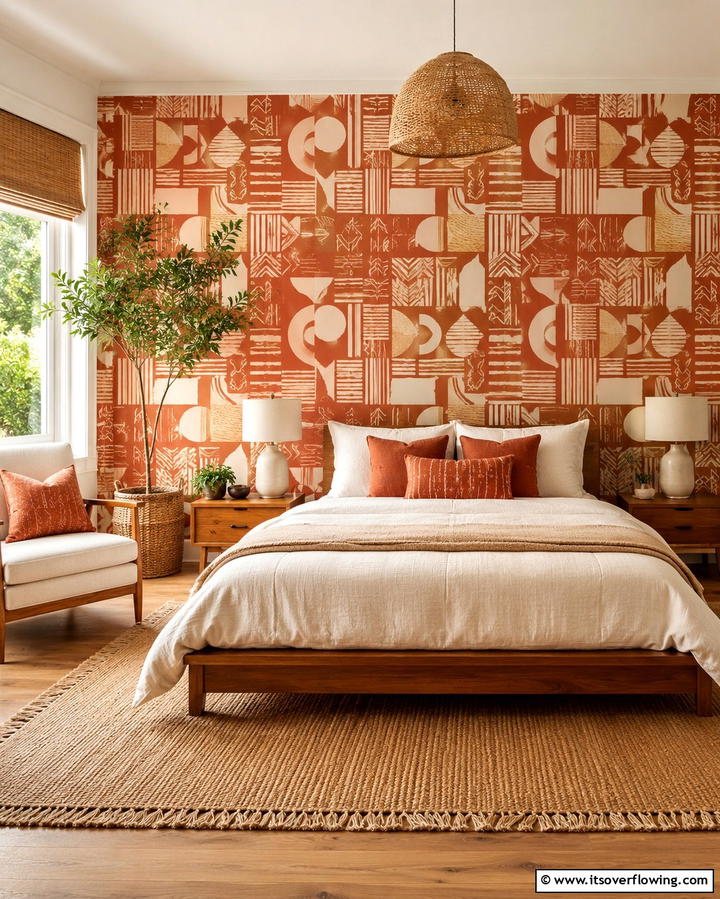 Terracotta Wallpaper - 20 Terracotta Bedroom Ideas for a Warm and Cozy Space