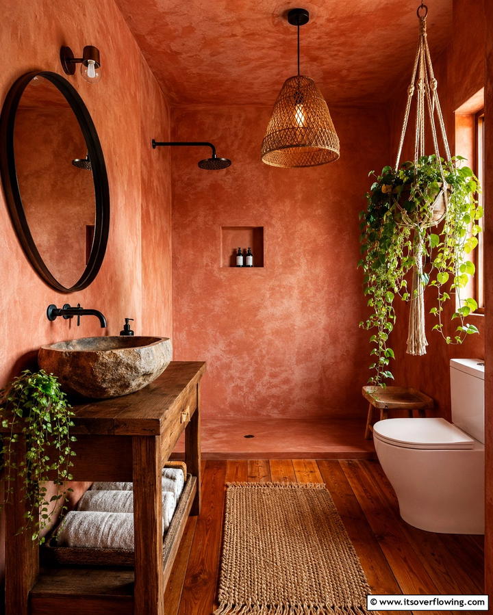 Terracotta Walls - 25 Orange Bathroom Ideas for a Vibrant Space