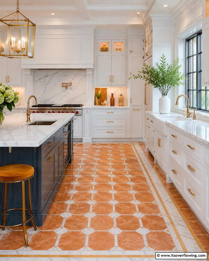 Terracotta and Marble Combination - 25 Terracotta Kitchen Floor Ideas for a Rustic Charm