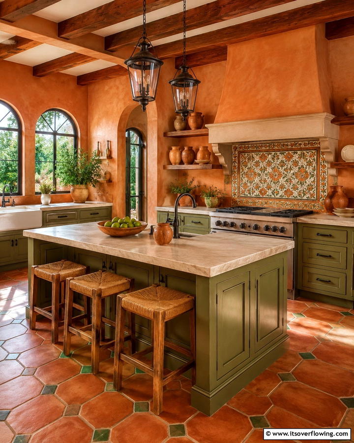 Terracotta and Olive Green Palette - 30 Spanish Style Kitchen Ideas for Old-World Elegance