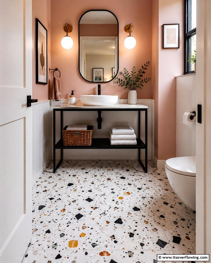 Terrazzo Tiles - 30 Powder Room Floor Tile Ideas for Elegant Small Spaces