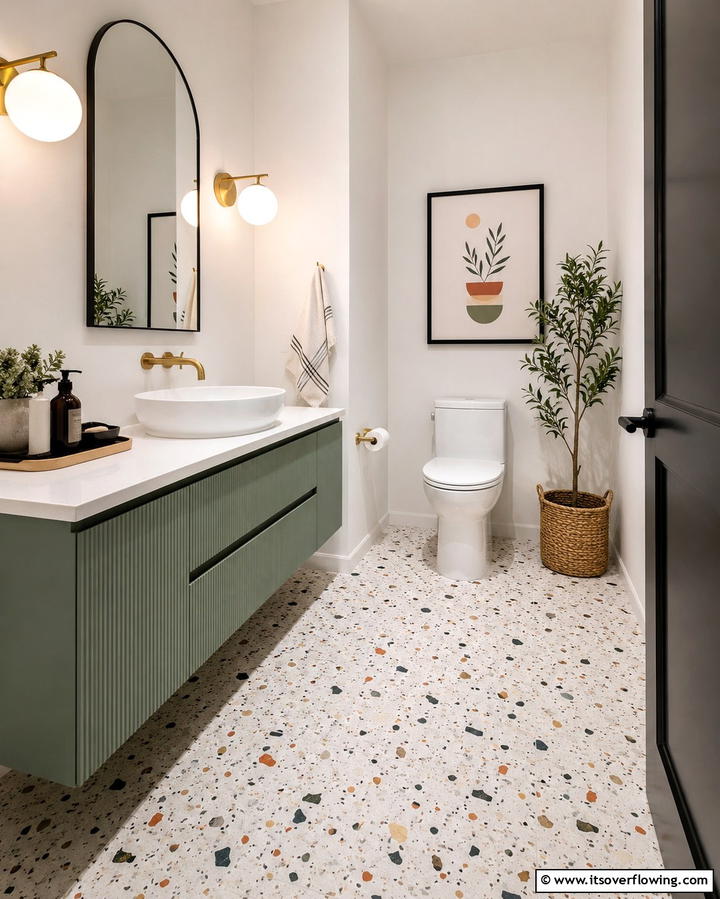 Terrazzo Tiles for Playful Versatility - 30 Powder Room Floor Tile Ideas for Elegant Small Spaces