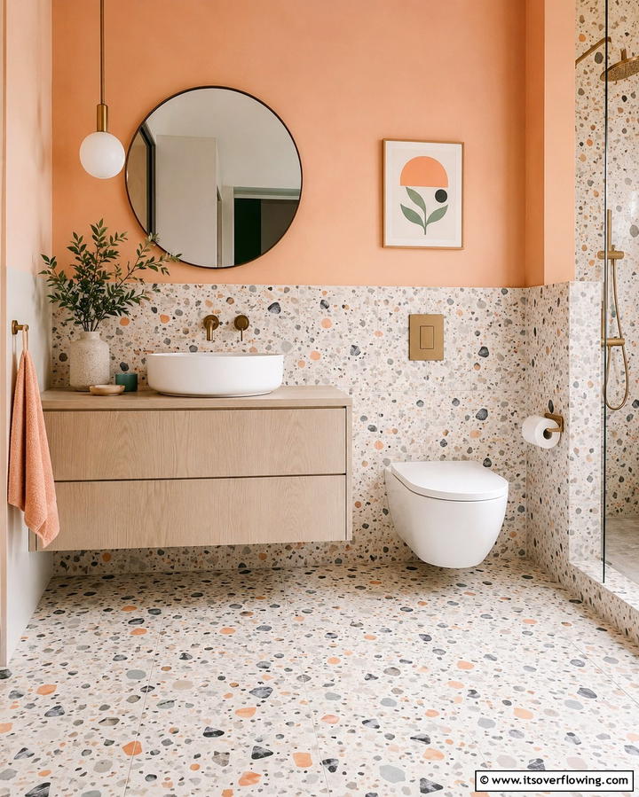 Terrazzo Tiles for a Trendy Look - 30 Half-Wall Tile Bathroom Ideas for Functional Style