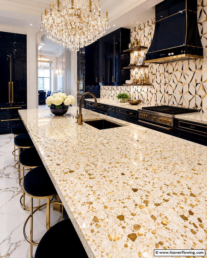Terrazzo with Metallic Accents for a Luxe Look - 20 Terrazzo Kitchen Countertops for a Unique Look