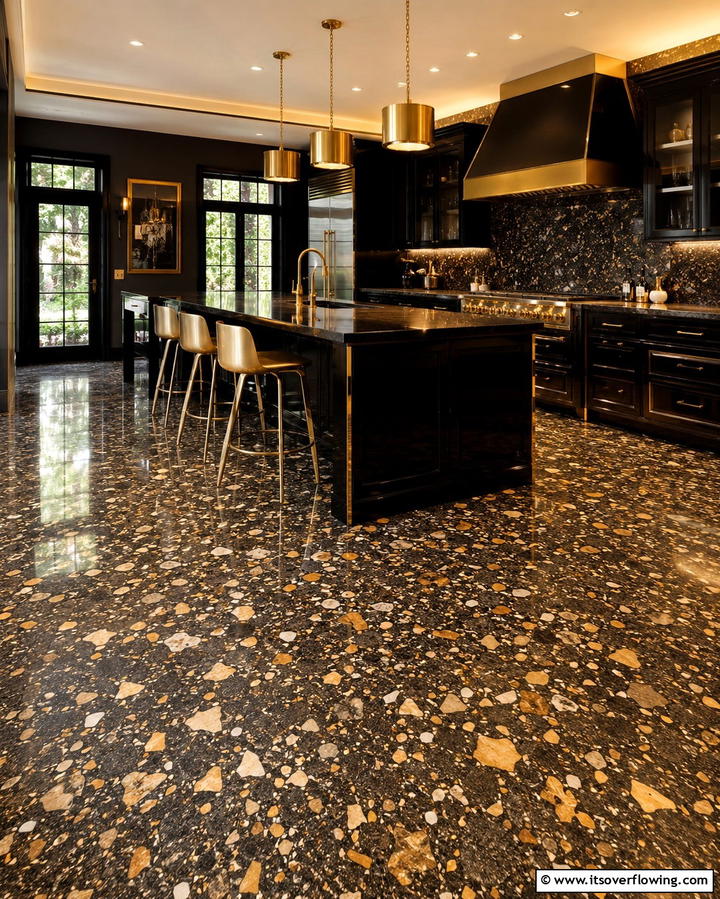 Terrazzo with Metallic Accents - 25 Terrazzo Kitchen Floor Ideas for a Unique Look