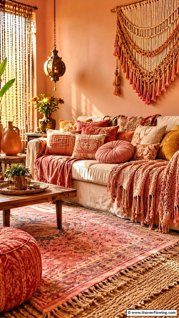 Textile Layering Mastery - 30 Boho Chic Living Room Ideas for a Cozy and Eclectic Vibe
