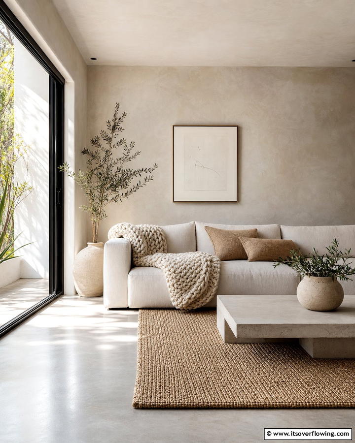 Textural Contrast for Warmth - 21 Minimalist Living Room Ideas to Simplify Your Space
