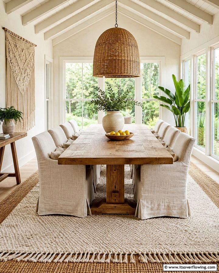 Textural Warmth in Sunroom - 30 Sunroom Dining Room Ideas for Bright and Airy Meals