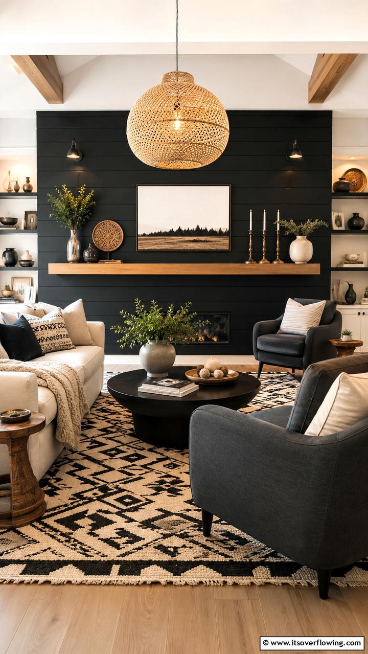 Textured Accent Integration - 30 Black Shiplap Wall Ideas for Timeless Interior Accents