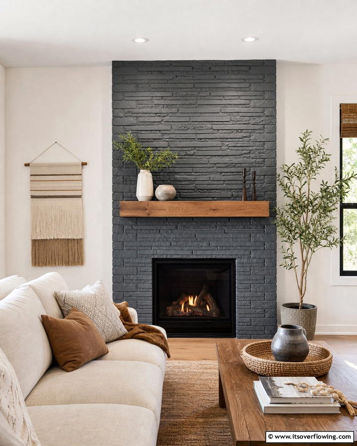 Textured Accent Mastery - 21 Painted Brick Fireplace Makeovers for Modern Interiors