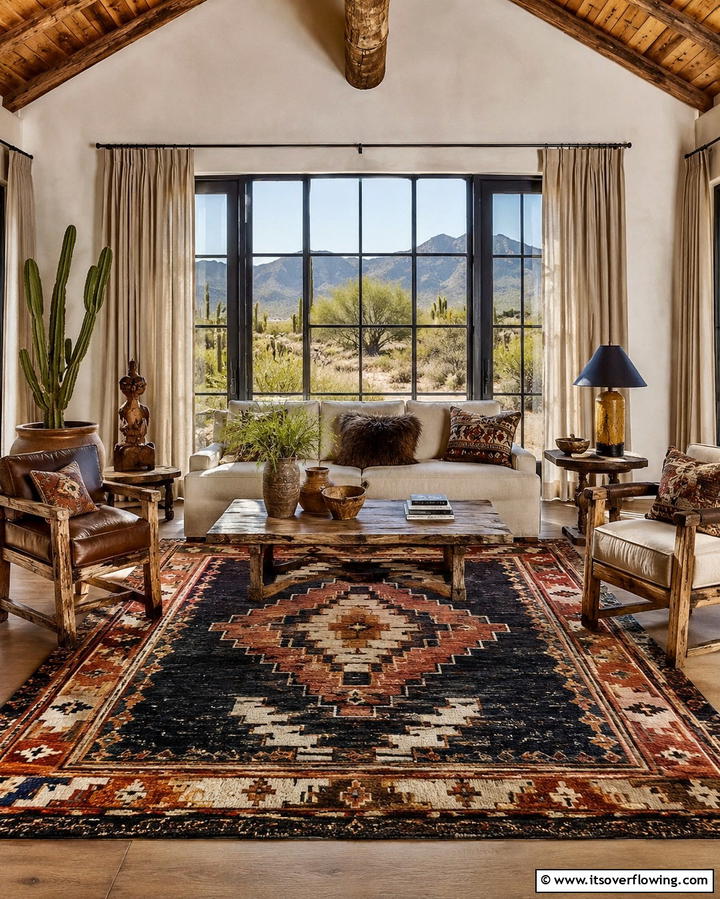 Textured Accent Rugs - 25 Southwest Living Room Ideas for a Cozy Vibe