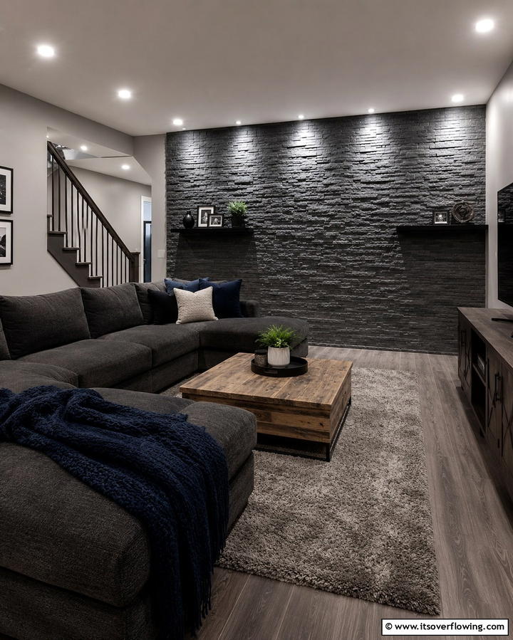 Textured Accent Walls - 30 Basement Wall Design Ideas to Transform Your Space
