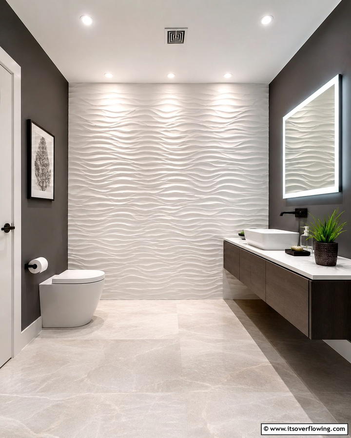 Textured Accent Walls - 30 Grey and White Bathroom Ideas for Modern Serenity