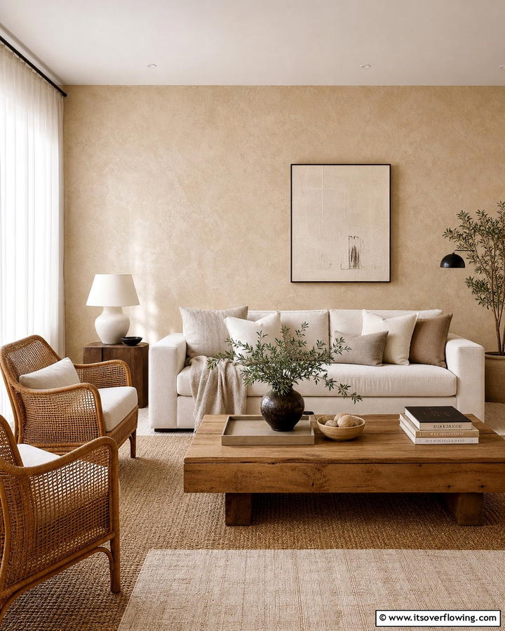 Textured Beige Wall Finishes - 21 Elegant Beige Living Room Ideas for Timeless Comfort
