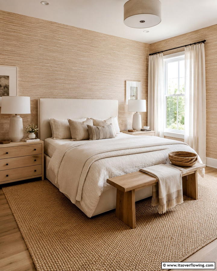 Textured Beige Wallpaper - 25 Beige Bedroom Ideas for a Calming Retreat