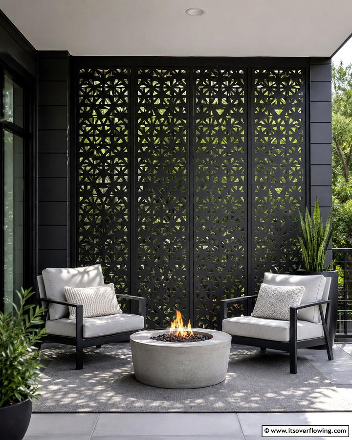 Textured Black Decorative Panels - 30 Inviting Black Porch Ideas for a Modern Outdoor Oasis