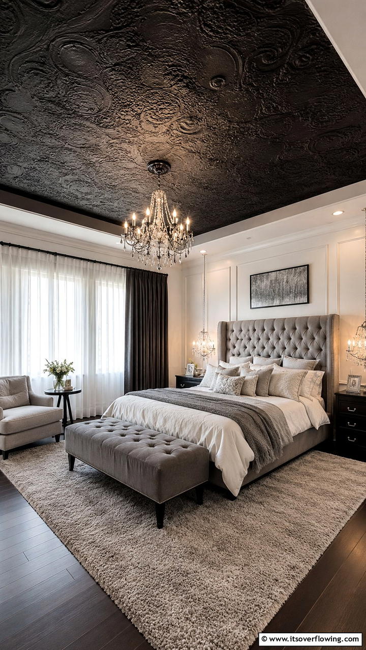 Textured Black Elegance - 30 Black Ceiling Ideas to Add Depth and Drama Above