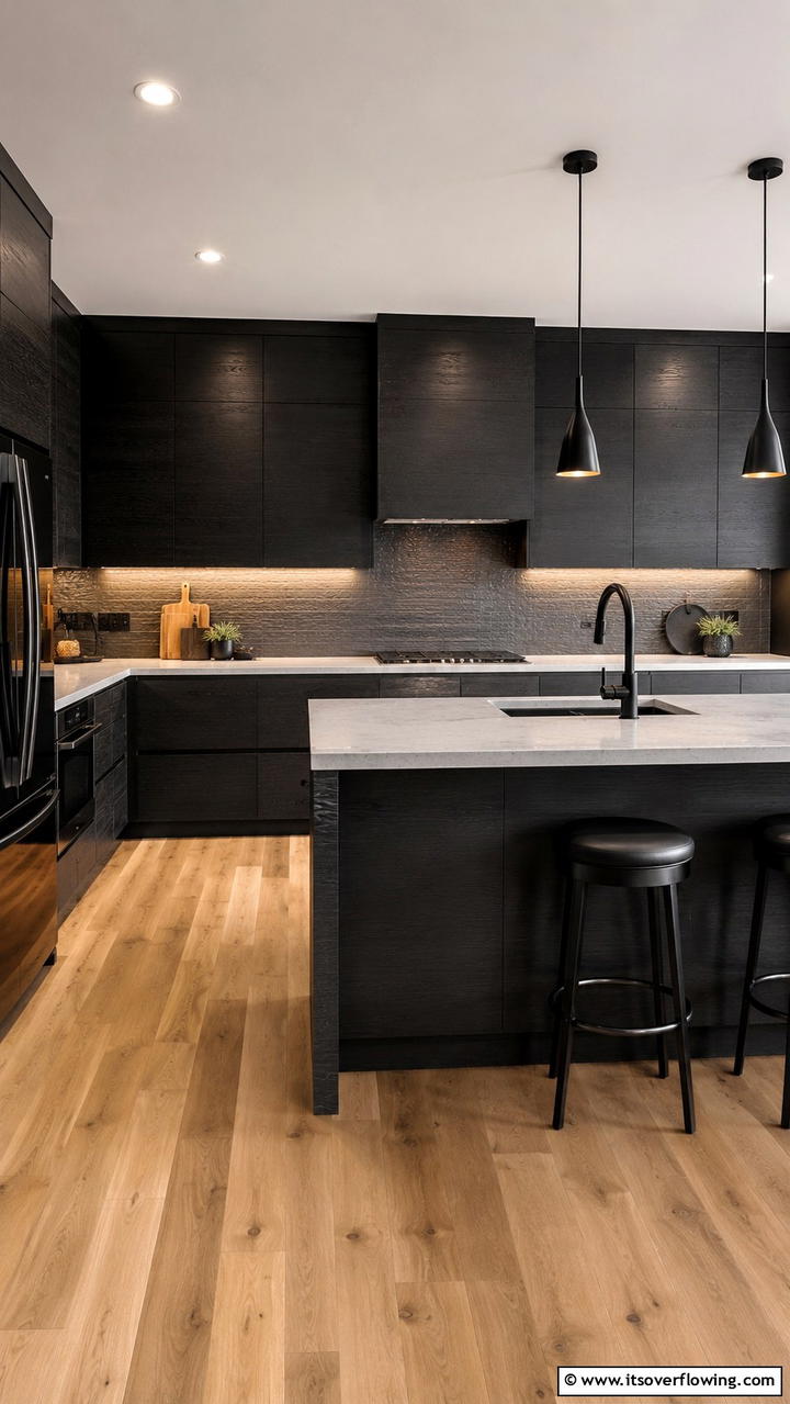 Textured Black Laminates - 30 Black Kitchen Cabinet Ideas for Bold Modern Spaces
