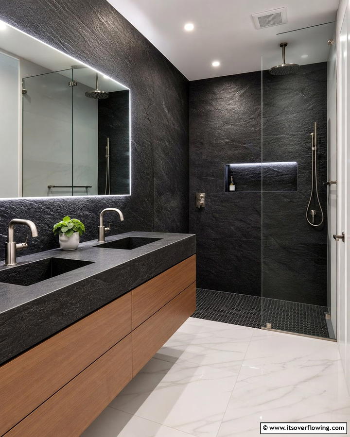 Textured Black Marble Finishes - 20 Black Marble Bathrooms- Luxurious Design Ideas
