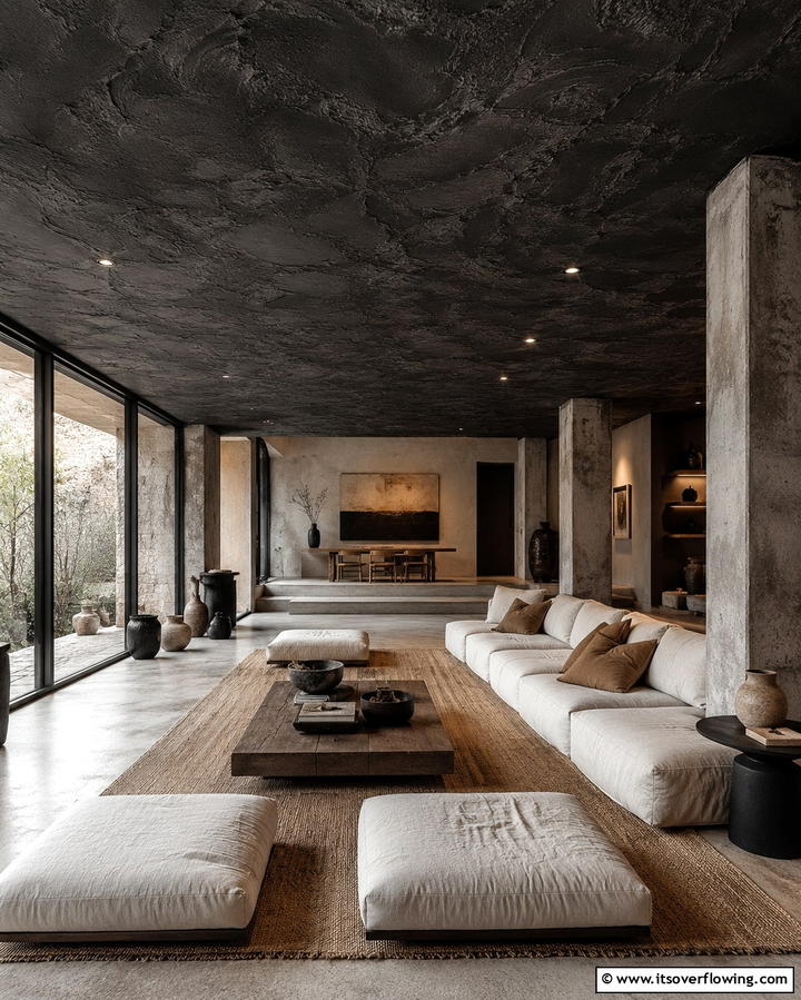 Textured Black Plaster Ceiling - 30 Modern Black Ceiling Design Ideas for Dramatic Interiors