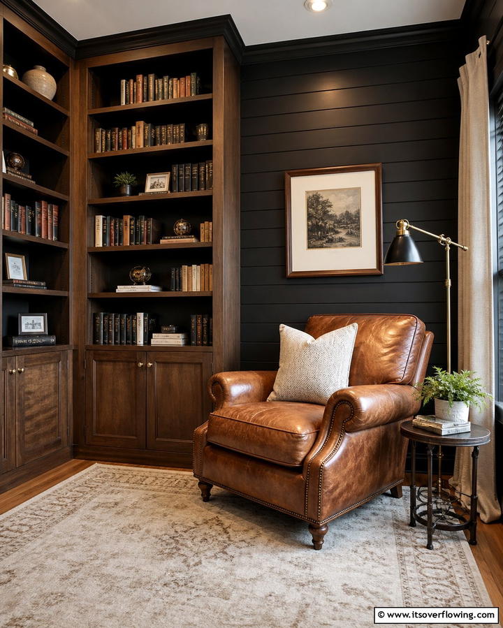 Textured Black Wall in the Study - 25 Black Accent Wall Ideas for a Dramatic Statement