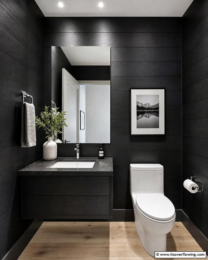 Textured Black Walls - 25 Elegant Black Powder Room Ideas for a Bold Look
