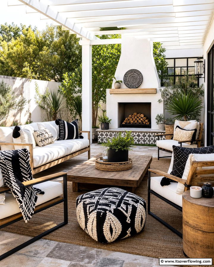 Textured Black and White Cushions - 25 Black and White Patio Ideas for a Timeless Look