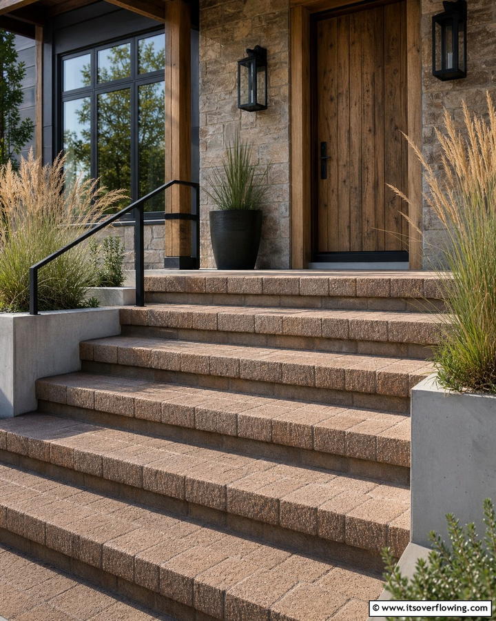 Textured Brick Steps with Sandblasted Finish - 25 Brick Front Steps Design Ideas for Curb Appeal