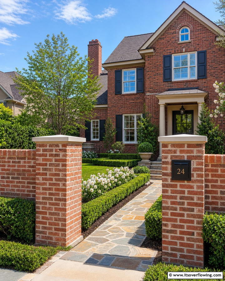 Textured Brick Veneer Fence - 21 Front Yard Fence Ideas to Enhance Privacy and Style