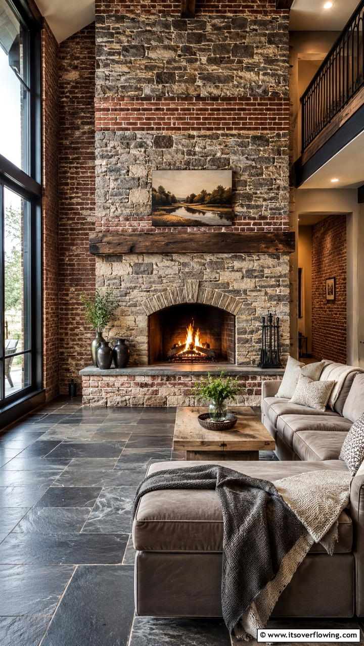 Textured Brick and Stone Hearth - 30 Fireplace Hearth Ideas to Elevate Your Living Room