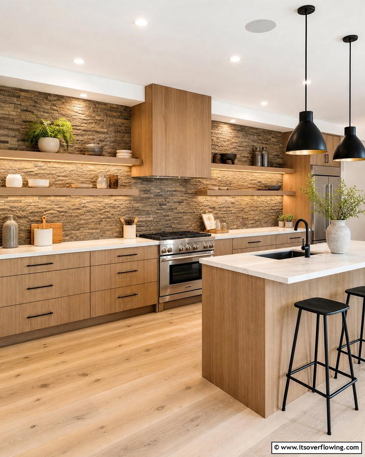 Textured Brown Backsplash - 20 Brown Kitchen Ideas to Create a Cozy and Stylish Space