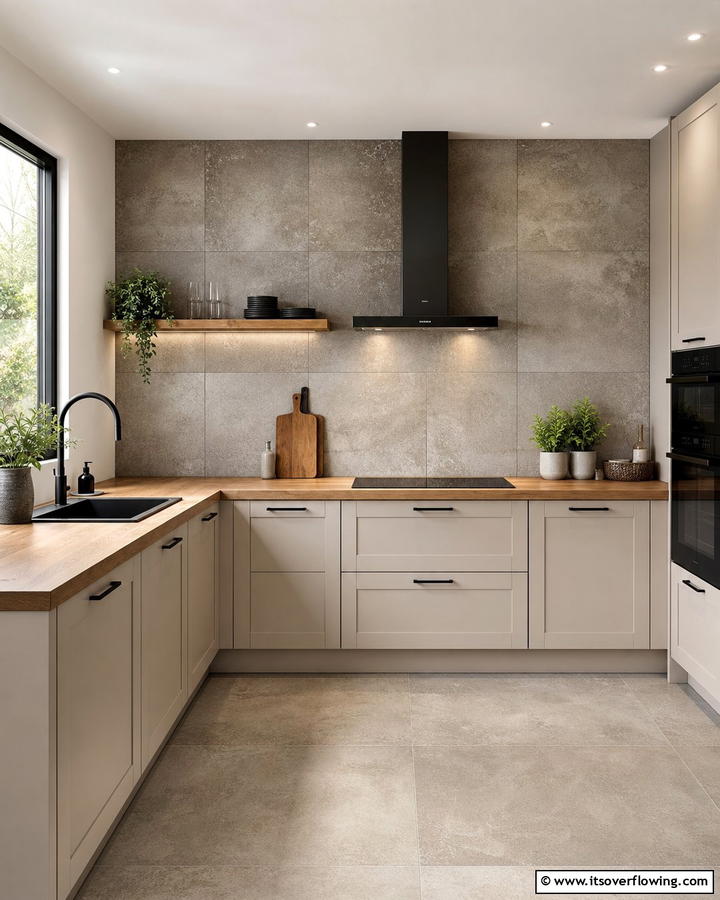 Textured Cement Splashback - 30 Kitchen Splashback Ideas for Chic and Practical Walls