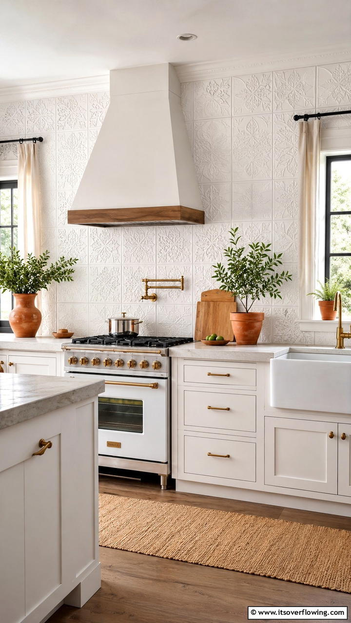 Textured Ceramic Patterns - 21 Modern White Kitchen Backsplash Ideas for Style