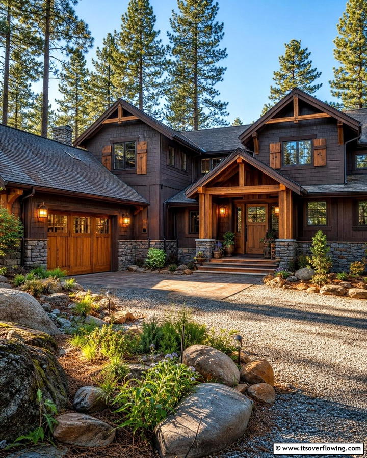 Textured Chocolate Brown with Wooden Elements - 20 Chocolate Brown House Exterior Design Ideas